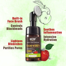 Load image into Gallery viewer, WOW Skin Science Apple Cider Vinegar Foaming Face Wash - No Parabens, Sulphate & Silicones (with built-in brush)